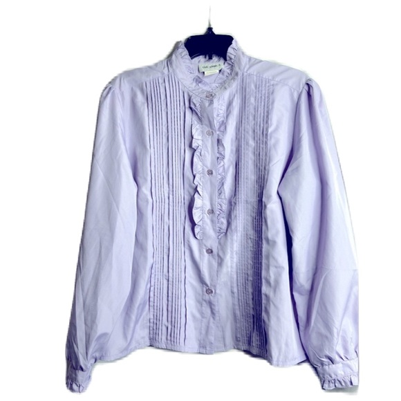 VICKI WAYNE’S PURPLE RUFFLE BLOUSE - Picture 1 of 6